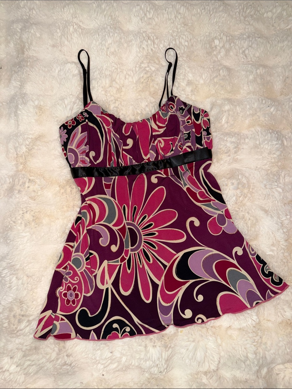 Rampage Pink Purple Floral Y2K Spaghetti Strap Top